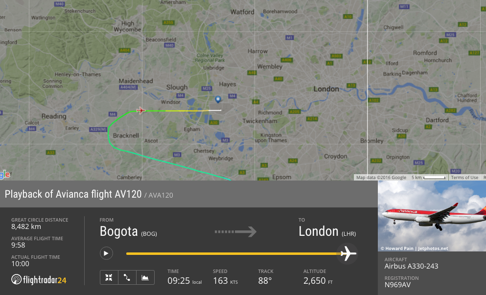 El avión A330 con matrícula N969AV, realizó una aproximación directa a la pista 27R con protocolo de emergencia. 