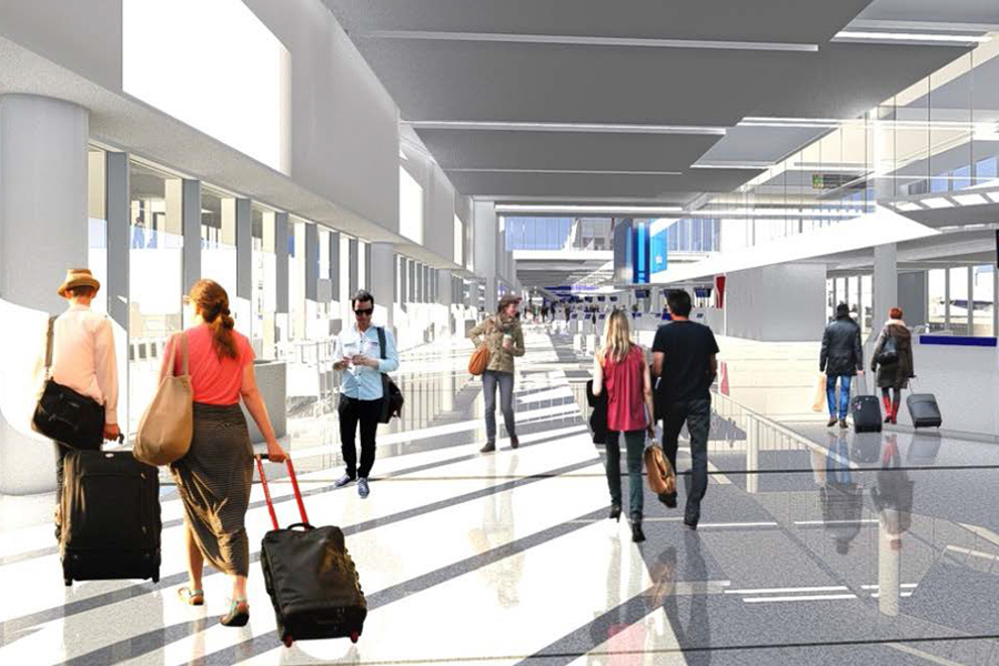 Propuesta de la vista interna, de la futura conexión entre la Terminal 2 y la Terminal 3. (Créditos: Delta Air Lines)