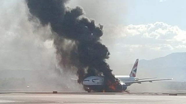 Se incendia B777 de British Airways en Las Vegas