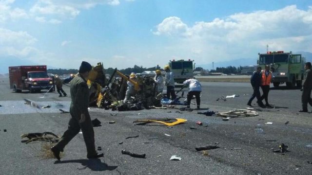 Helicóptero cayó en la pista principal del Aeropuerto Internacional La Aurora