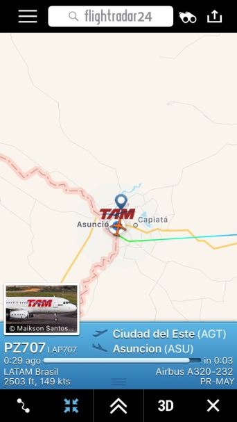 Aproximación final del Airbus A320 de LATAM Airlines a la capital paraguaya, cubriendo por última vez el vuelo PZ707 entre Ciudad del Este y Asunción.